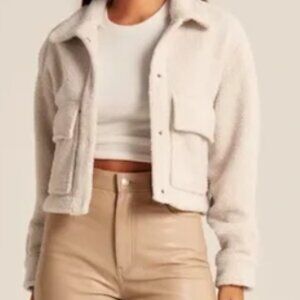 Abercrombie Women's Cropped Sherpa Shirt Jacket